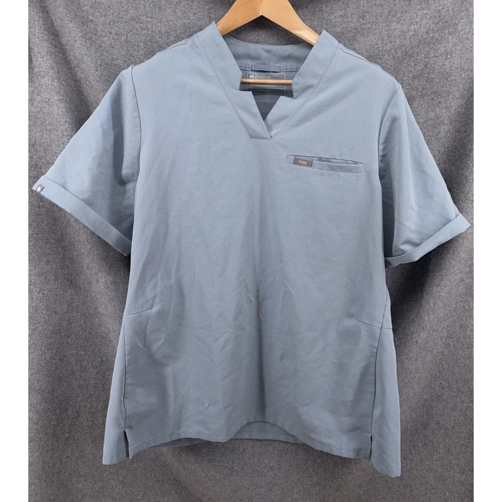 FIGS Black Inala Slim Scrub Top Mandarin Collar 3 Pocket XXL 2XL Dusty Blue - Picture 2 of 8